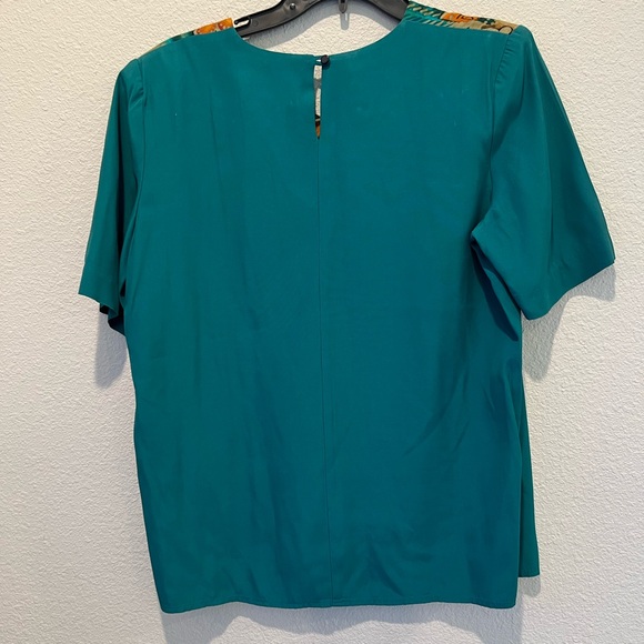 Vintage 80s 2 Piece Set Top Pants Teal Hawaiian Print Trim High Waisted Pleated - Picture 7 of 15